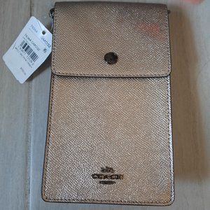 New Coach Crossbody Phone Pouch Metallic Rose Gold